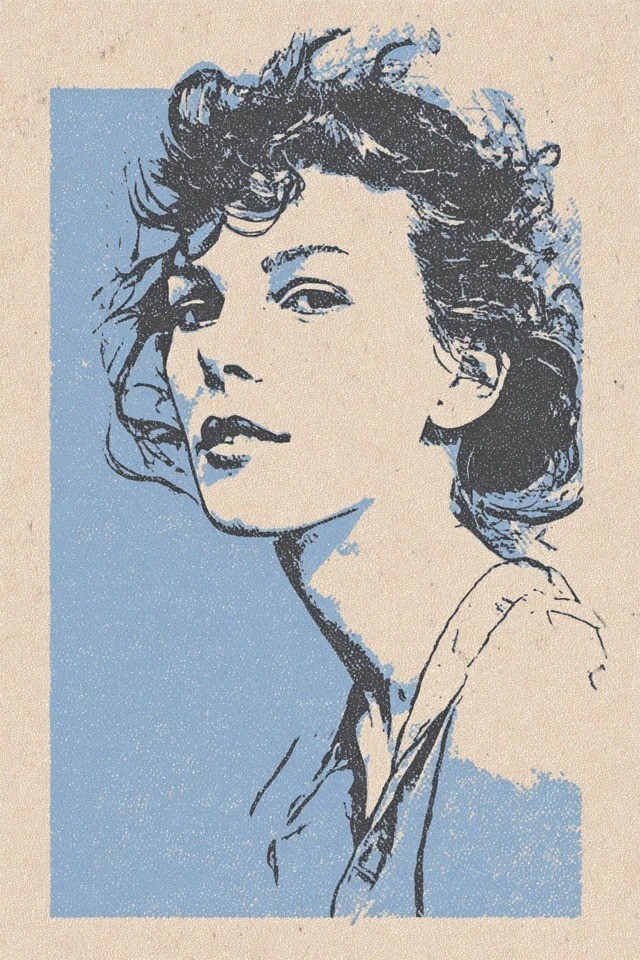 ヴィンテージハーフトーンプリント、 muted blue-beige