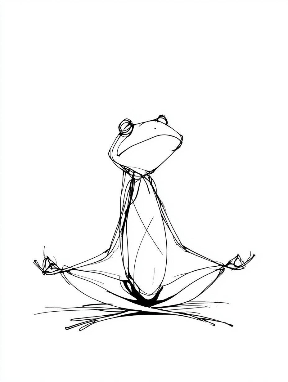 Einfache Froschfigur in Meditationspose mit minimalistischem Design