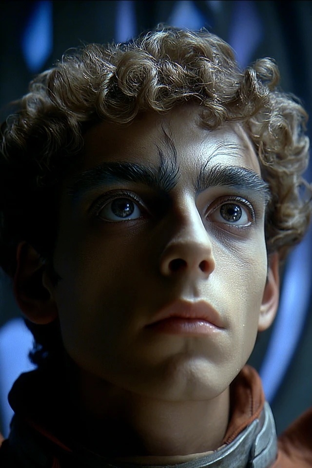 Dramatic chiaroscuro with a cool blue backlight