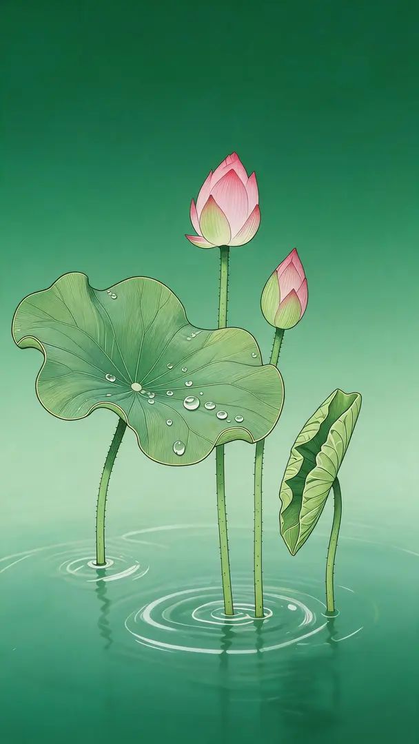 깊은 녹색 그라데이션 배경과 질감이 있는 잎을 포함한 미니멀리즘 스타일의 일러스트를 디자인합니다