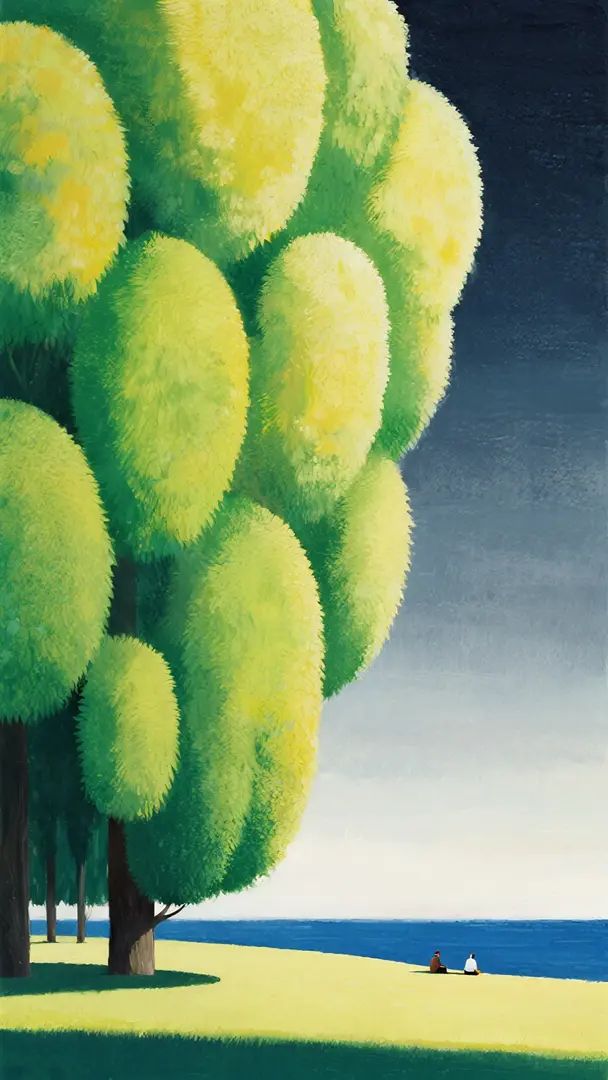 Ceci est une peinture de paysage symboliste abstrait illustrant la relation entre l'individu et l'univers