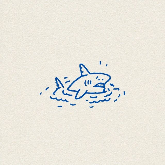 Uma ilustração minimalista e absurda de um tubarão nadando em uma poça