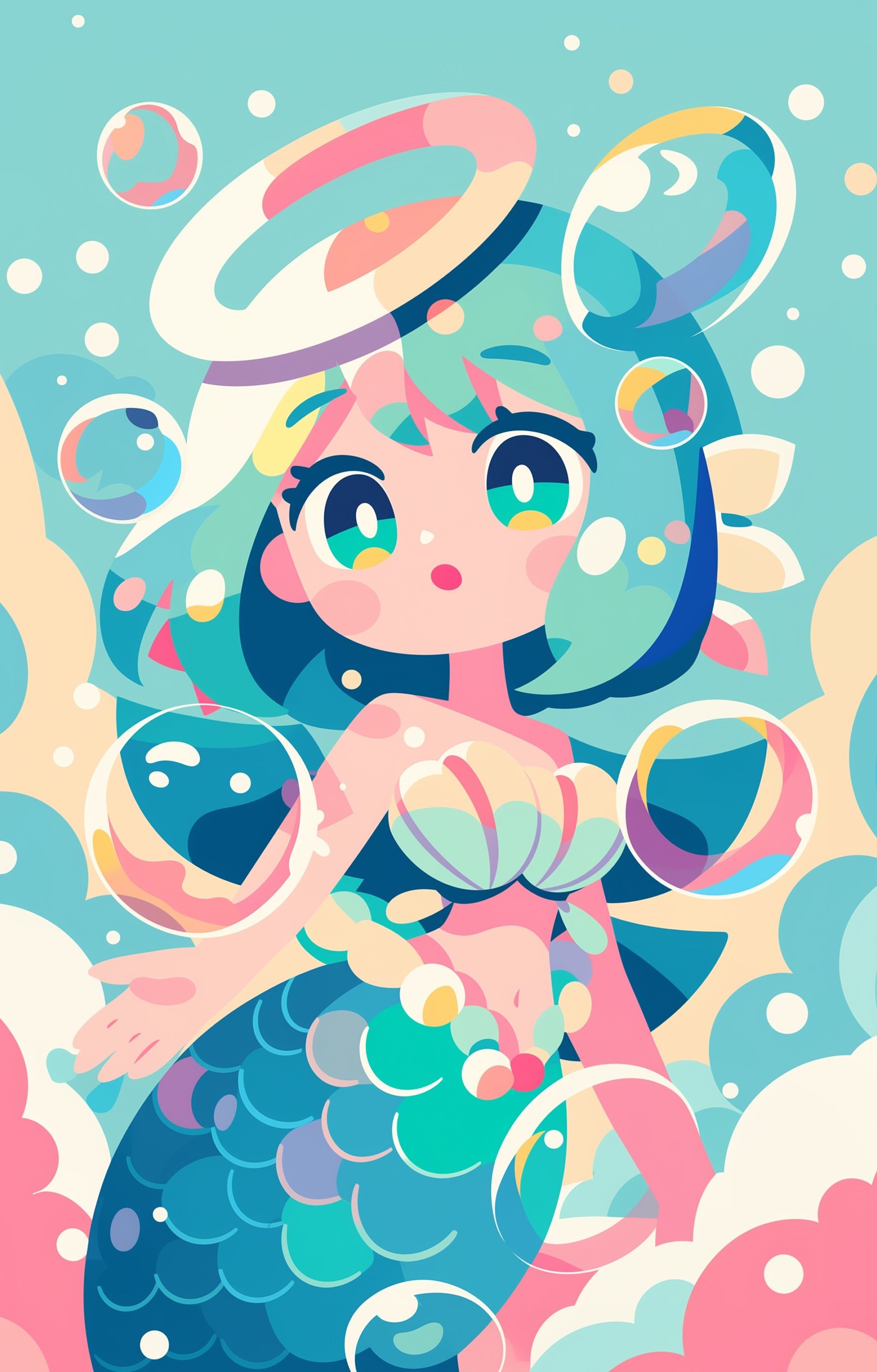 孟菲斯风格的美人鱼插画