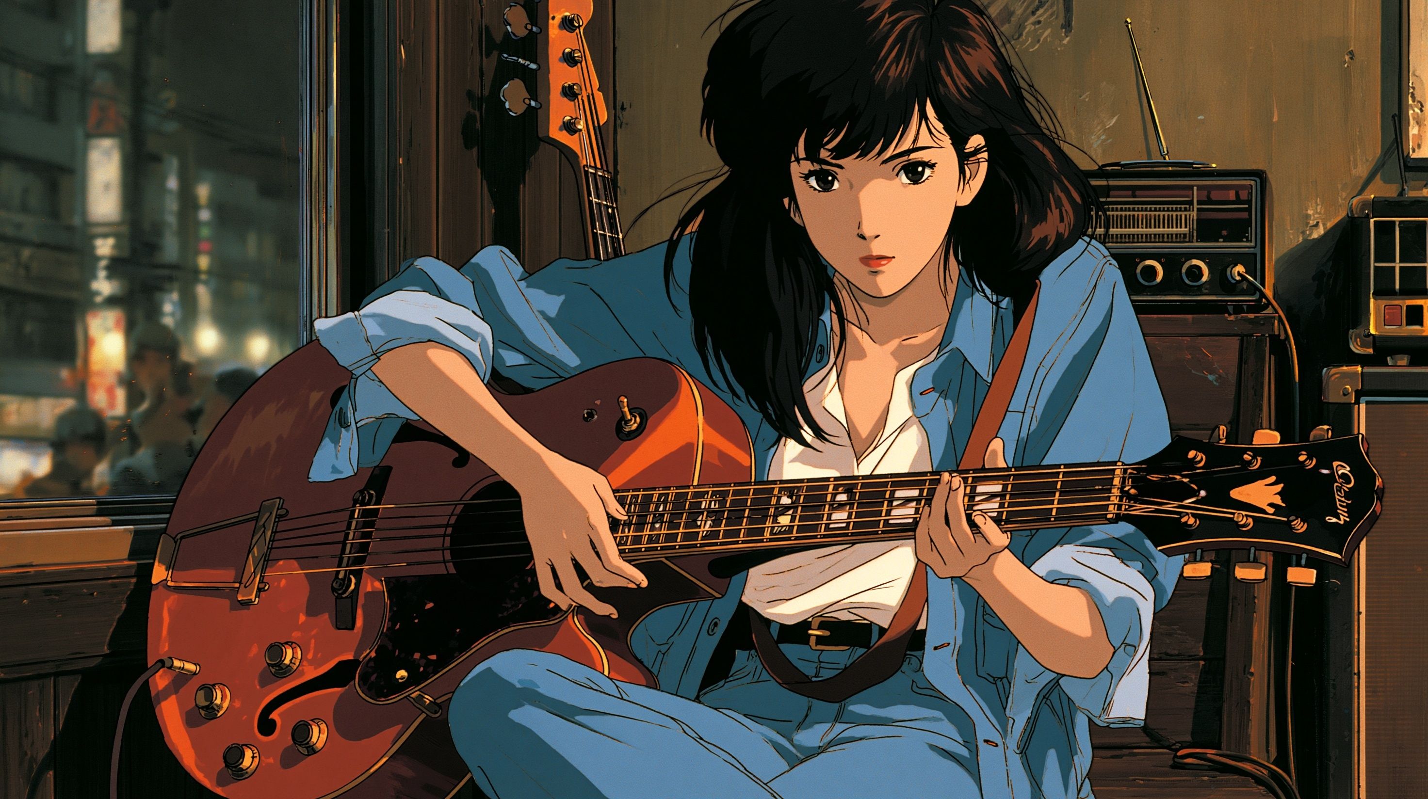 Uma banda feminina universitária toca city pop em Shibuya, Tóquio, nos anos 80