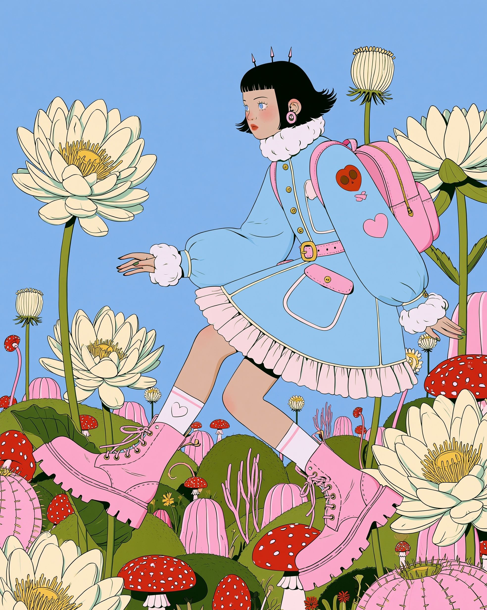 A sweet yet edgy girl dancing in a pastel dream