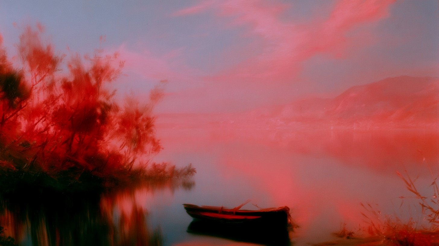 Esta imagem incorpora uma estética impressionista onírica ligada às tradições de paisagens românticas
