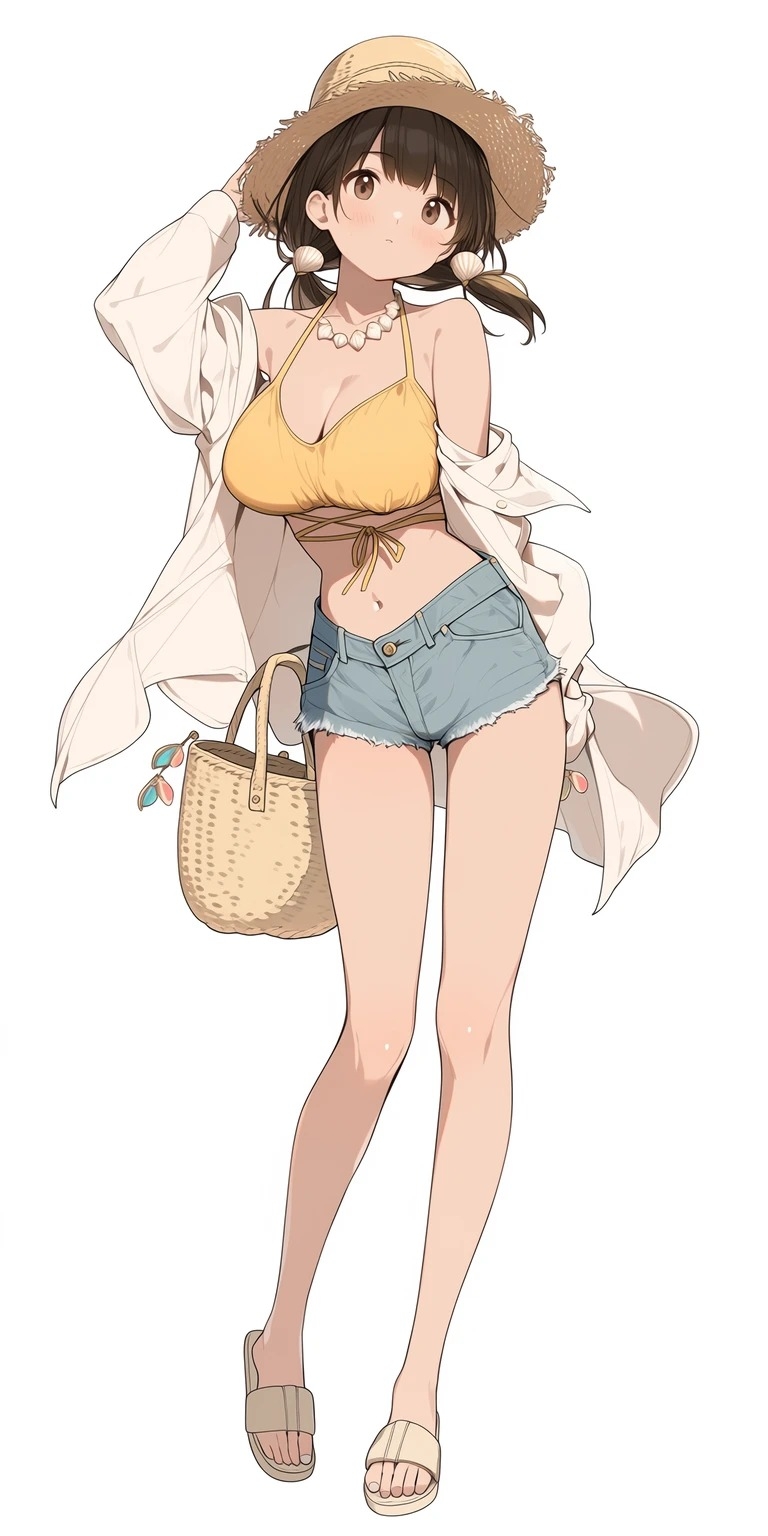 A young woman in a relaxed summer outfit exhibits a carefree vacation style
