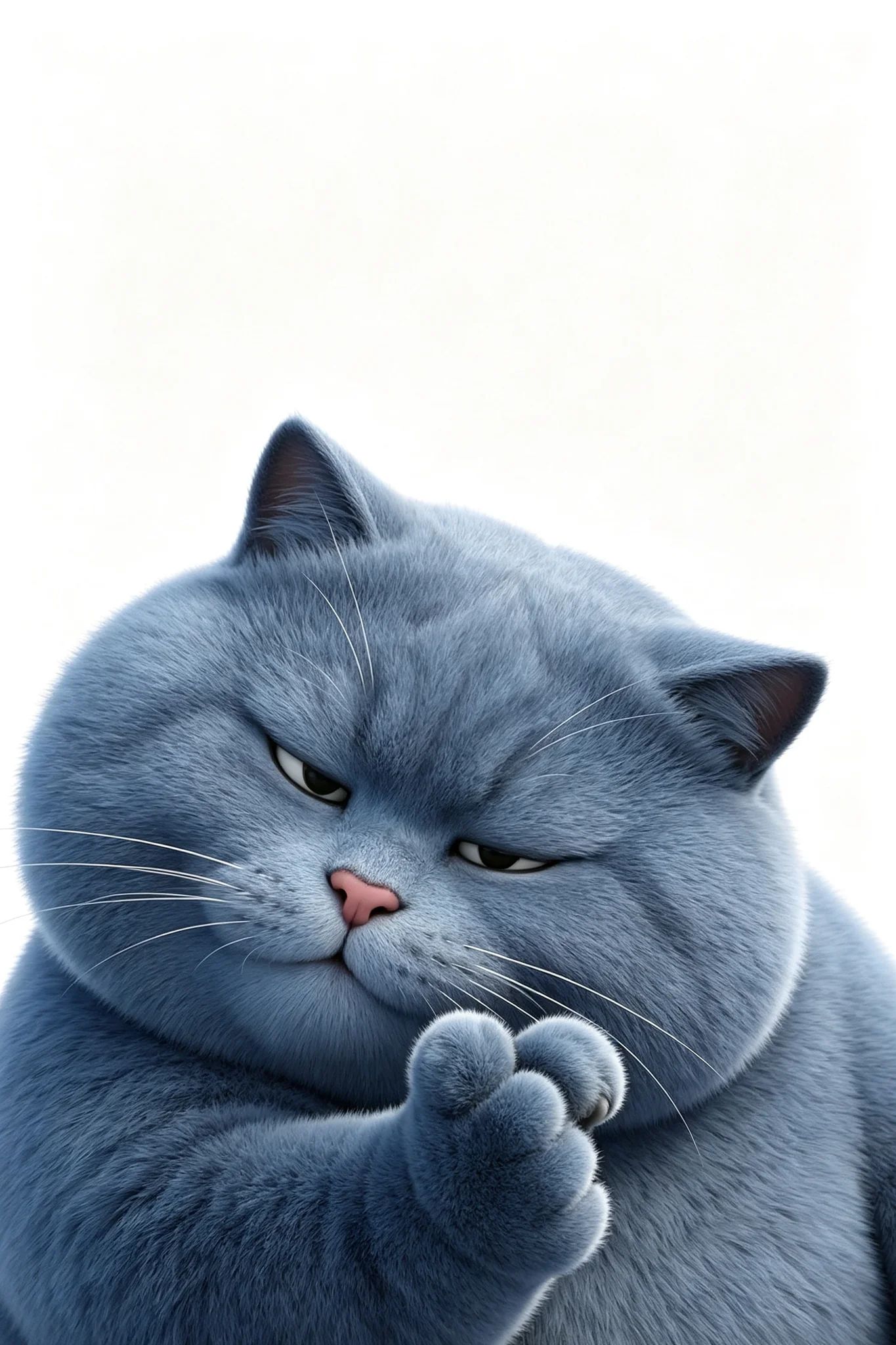 eine dickliche blau-graue Katze mit einem faulen Ausdruck