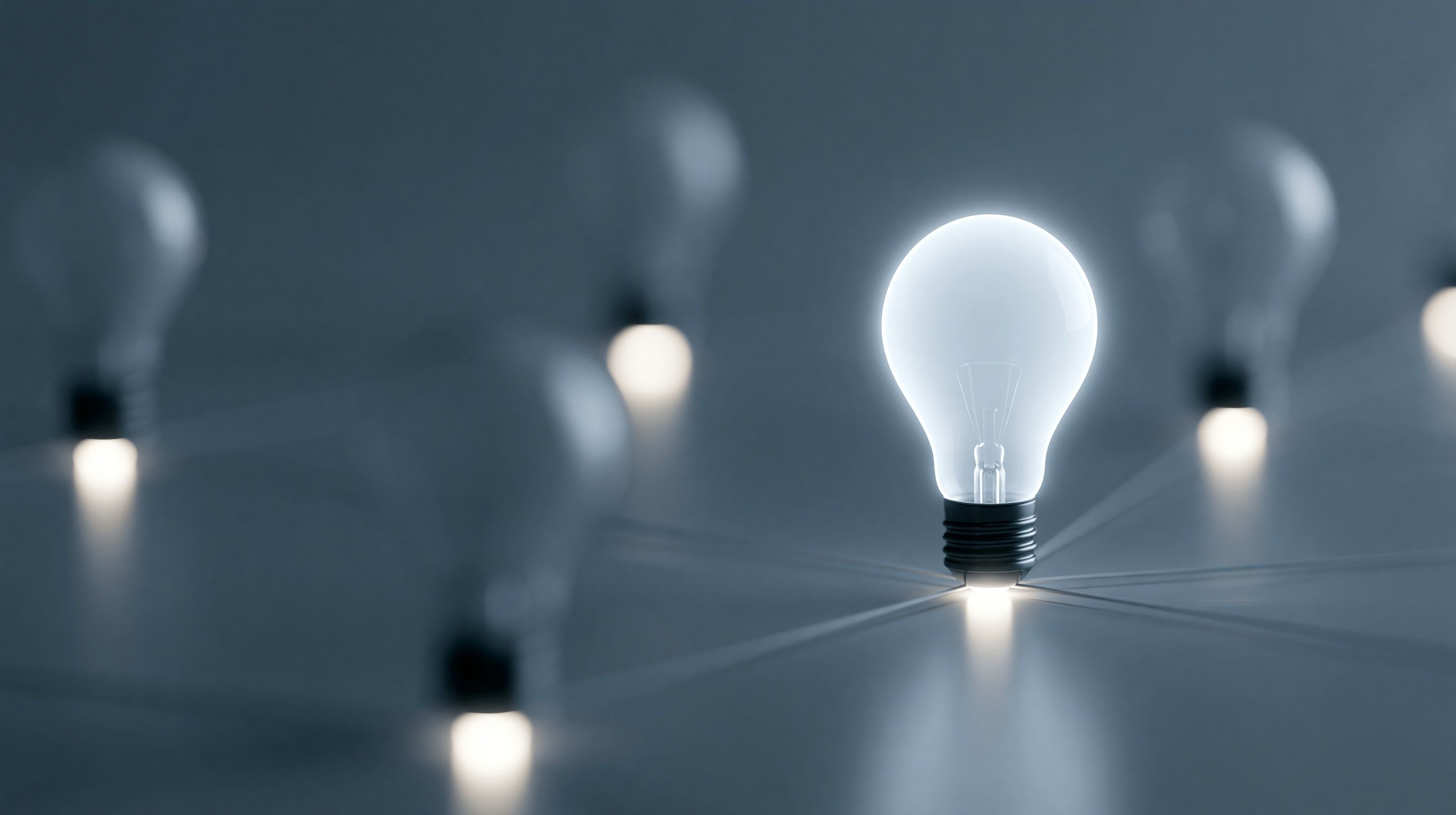 Network hub concept featuring a central glowing lightbulb connecting to unlit bulbs representing thought leadership and distribution of innovative ideas