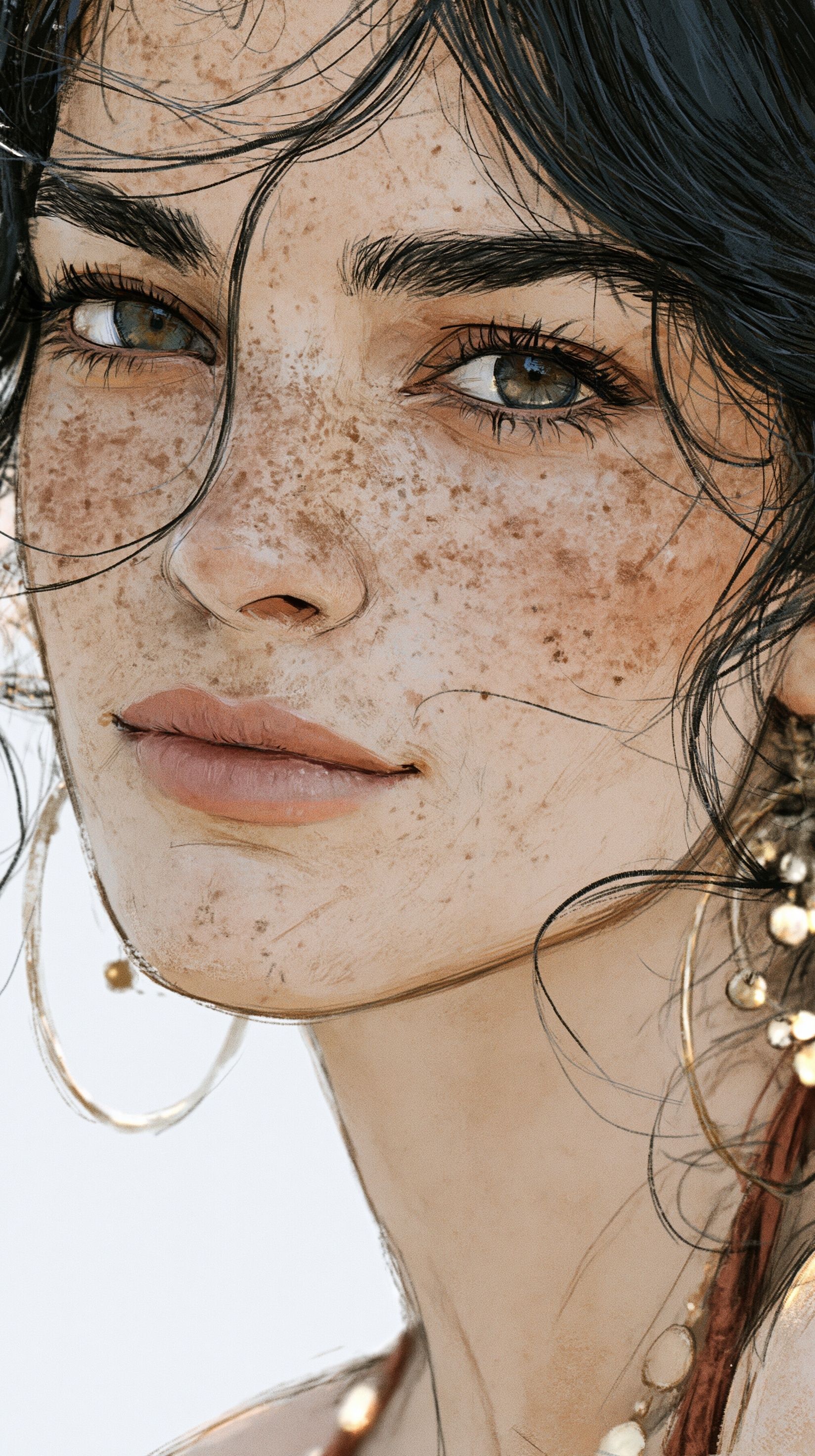 Plano medio de retrato de una chica genial, arte 2D, fondo blanco