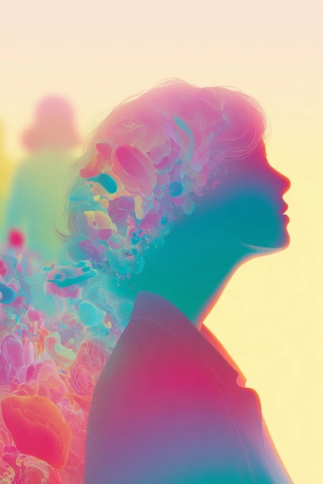 Dreamy gradient silhouette suitable for album covers and wellness branding