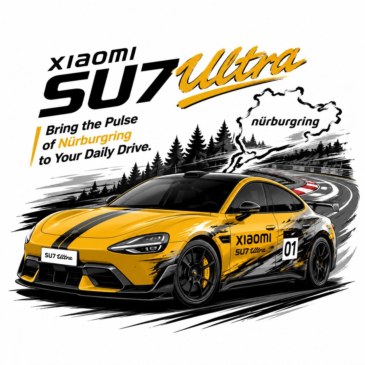 小米su7 ultra车身拉花设计于纽北赛道 