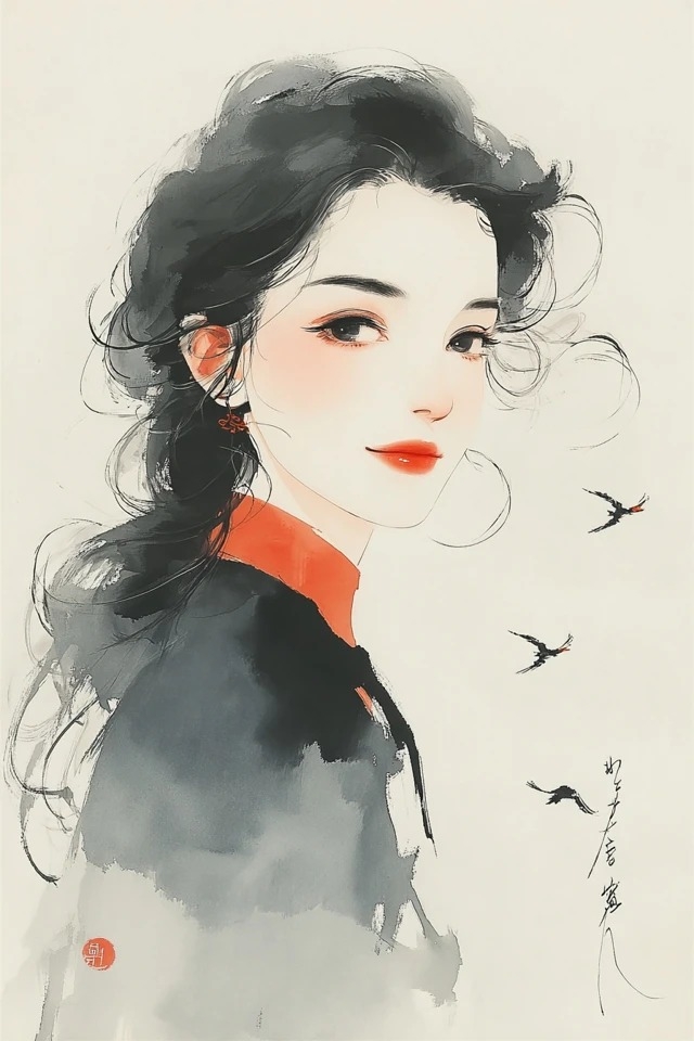 Pintura de tinta en acuarela elegante con gradientes de tinta negra y acentos rojos vivos, adecuada para marcas culturales y publicaciones de poesía