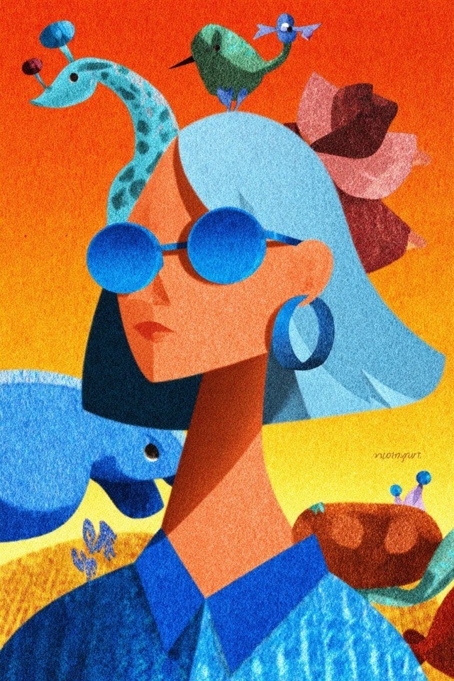 Illustration rétro-moderne vibrante adaptée aux couvertures et livres pour enfants