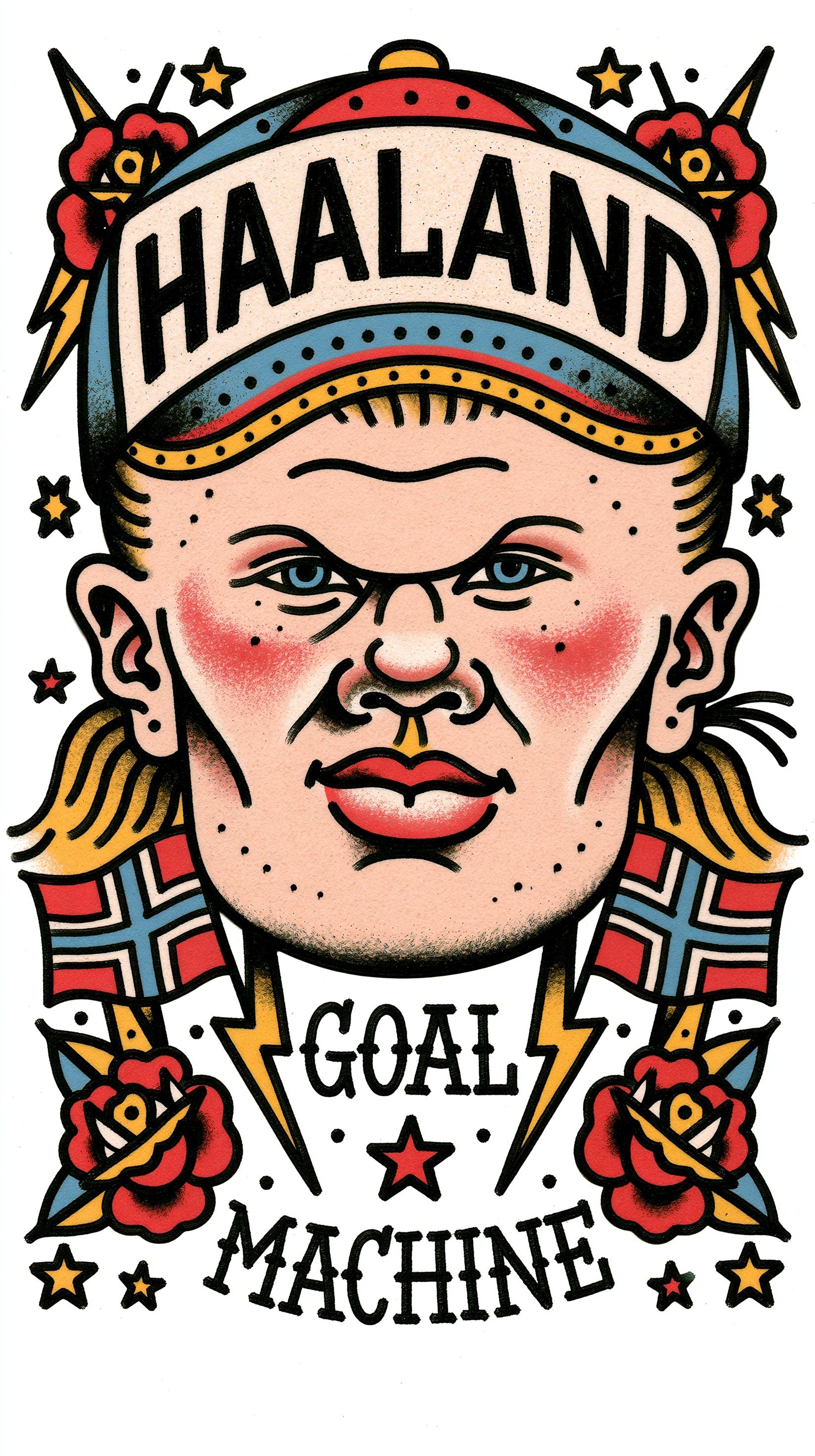 Retrato estilo tatuaje americano clásico de Erling Haaland