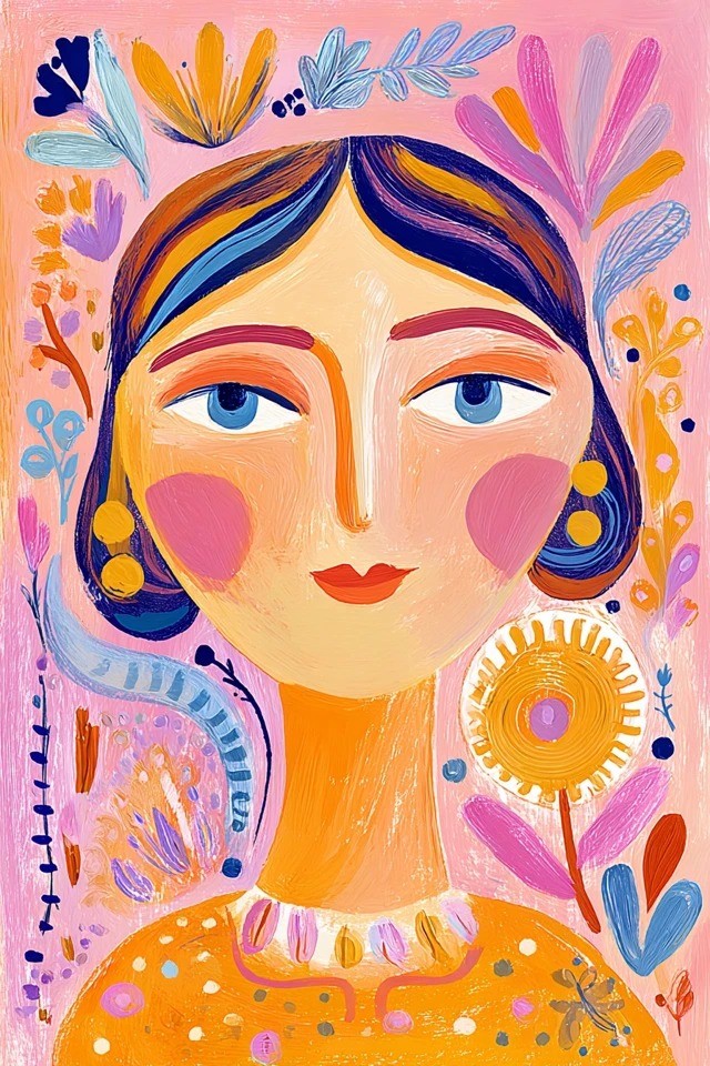 Bold folk-art style vibrant decorative painting
