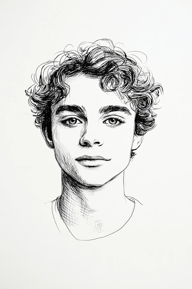 Monochrome ink illustration suitable for editorial portraits and book illustrations