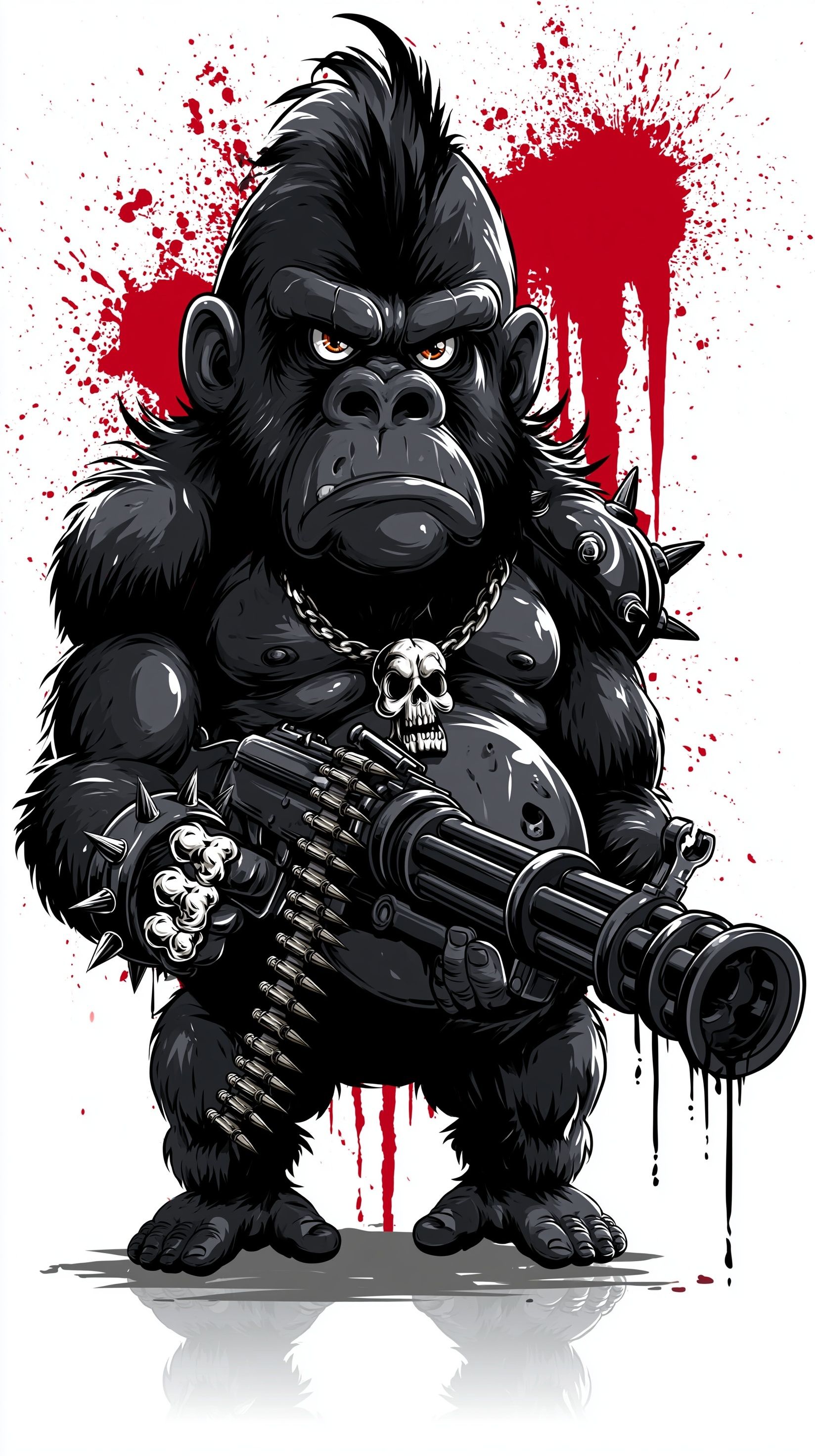 A cute gothic gorilla holding a machine gun