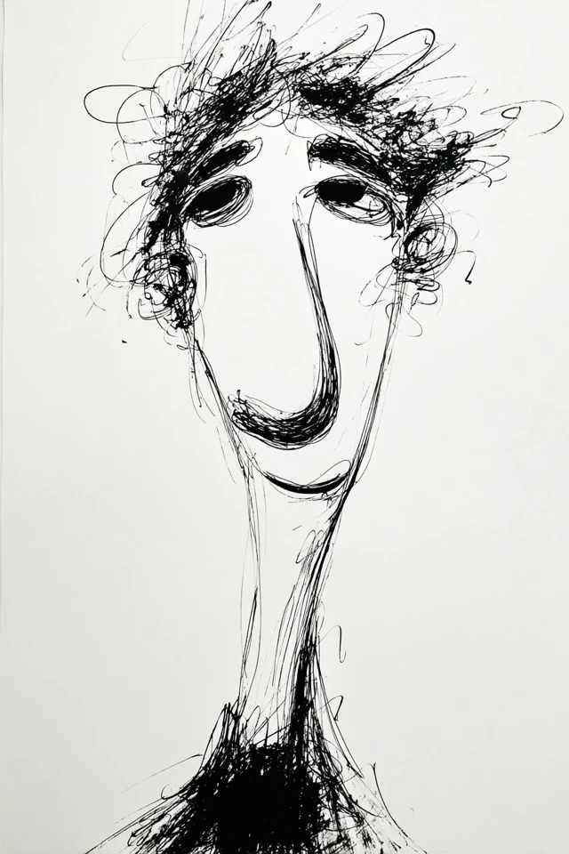 Expressive ink sketch suitable for psychological portraits and avant-garde art