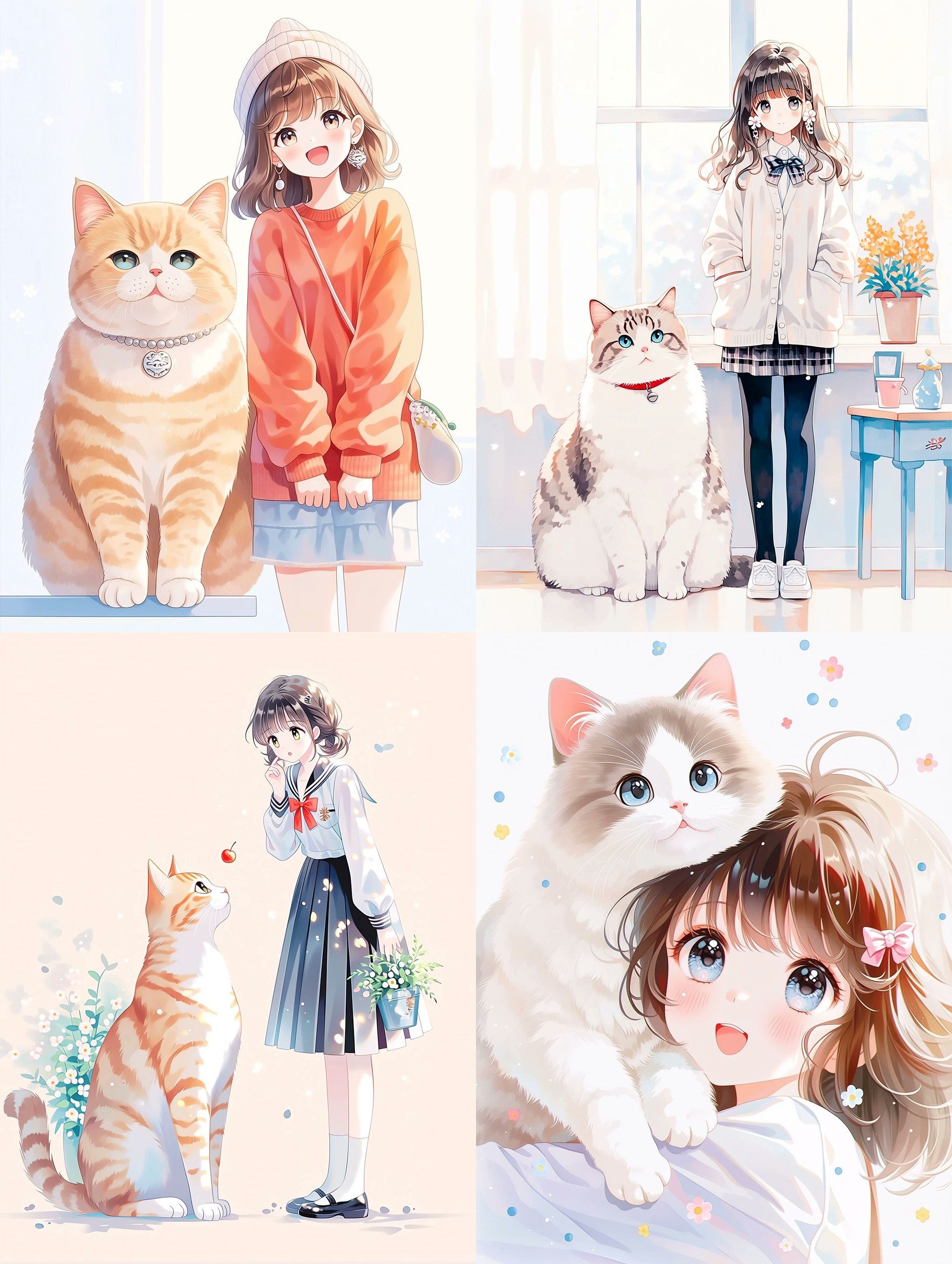 Une scène quotidienne douce avec un chat orange et une fille