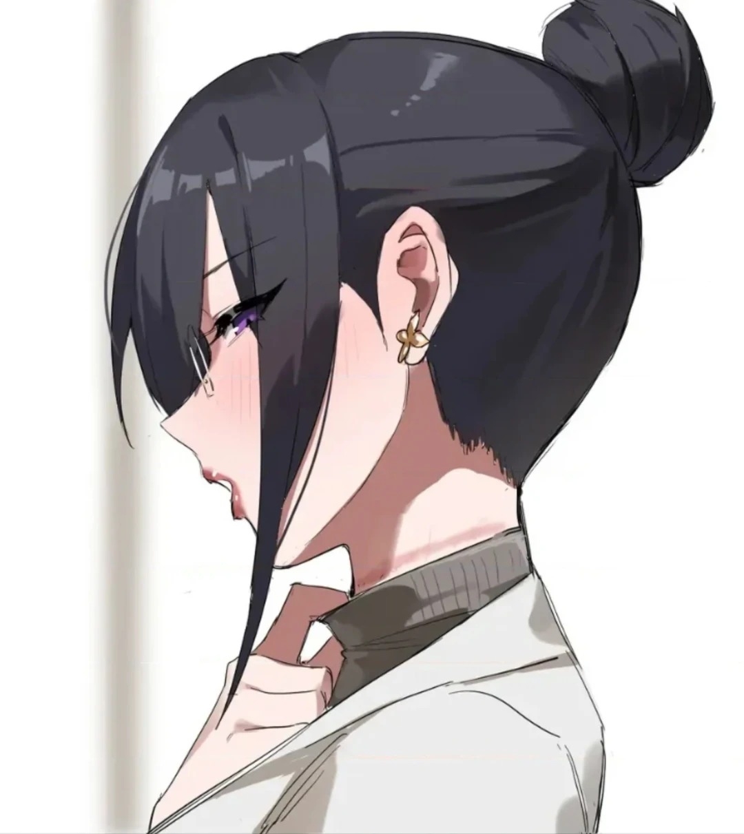 A delicate anime-style portrait of a young woman in profile