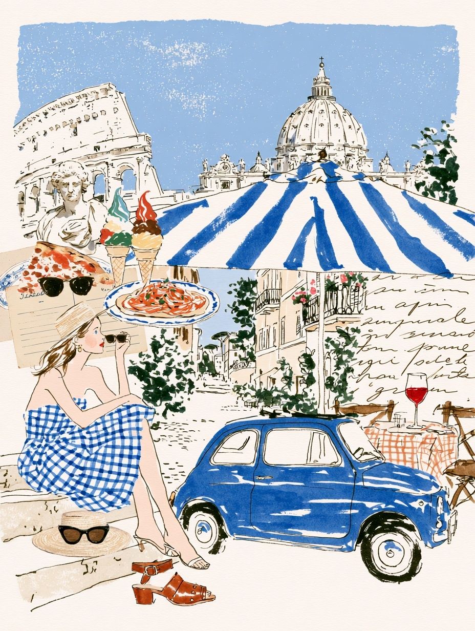 romantische Vintage-Collage, die das Reisegefühl nach Rom darstellt