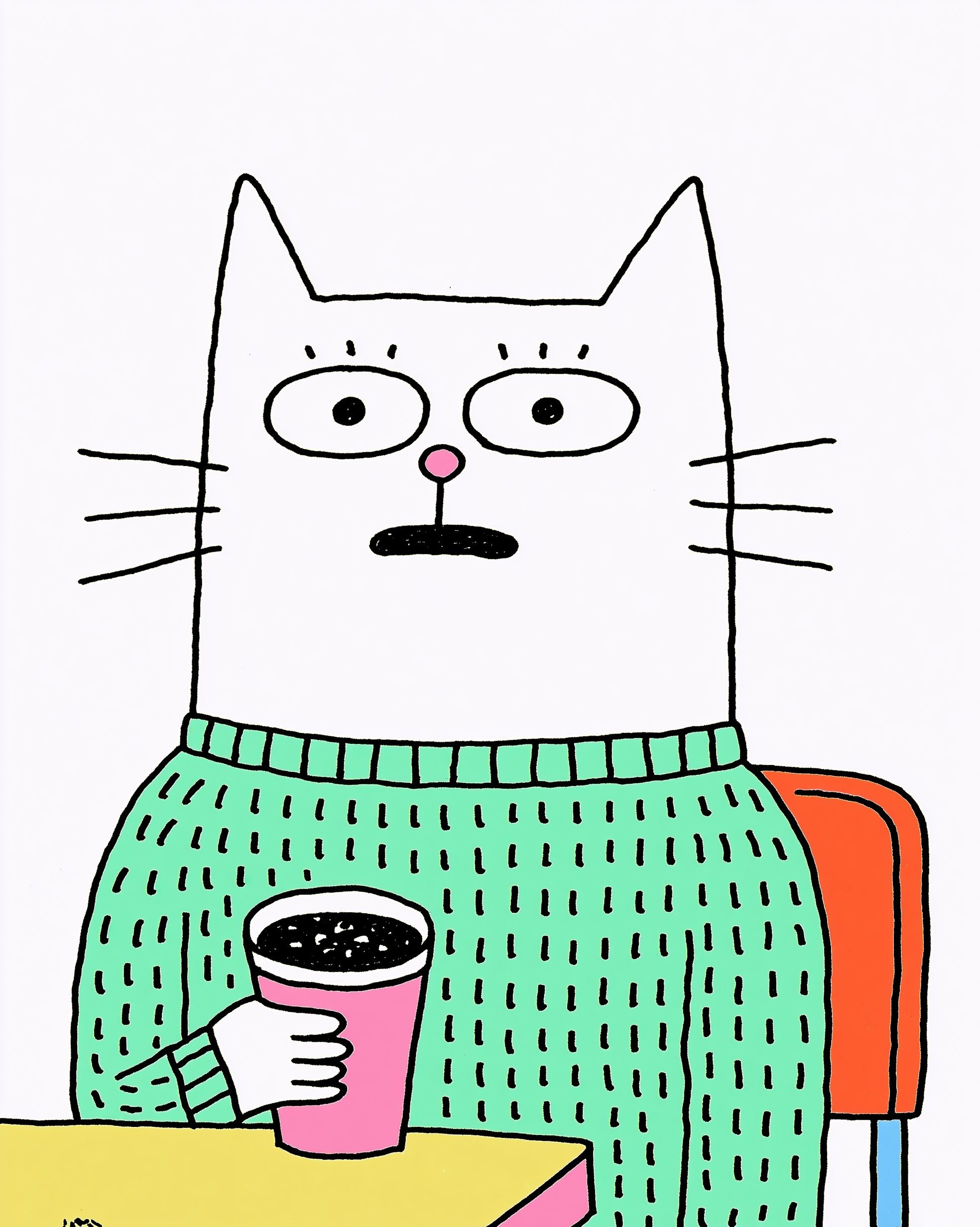 gato bebendo café