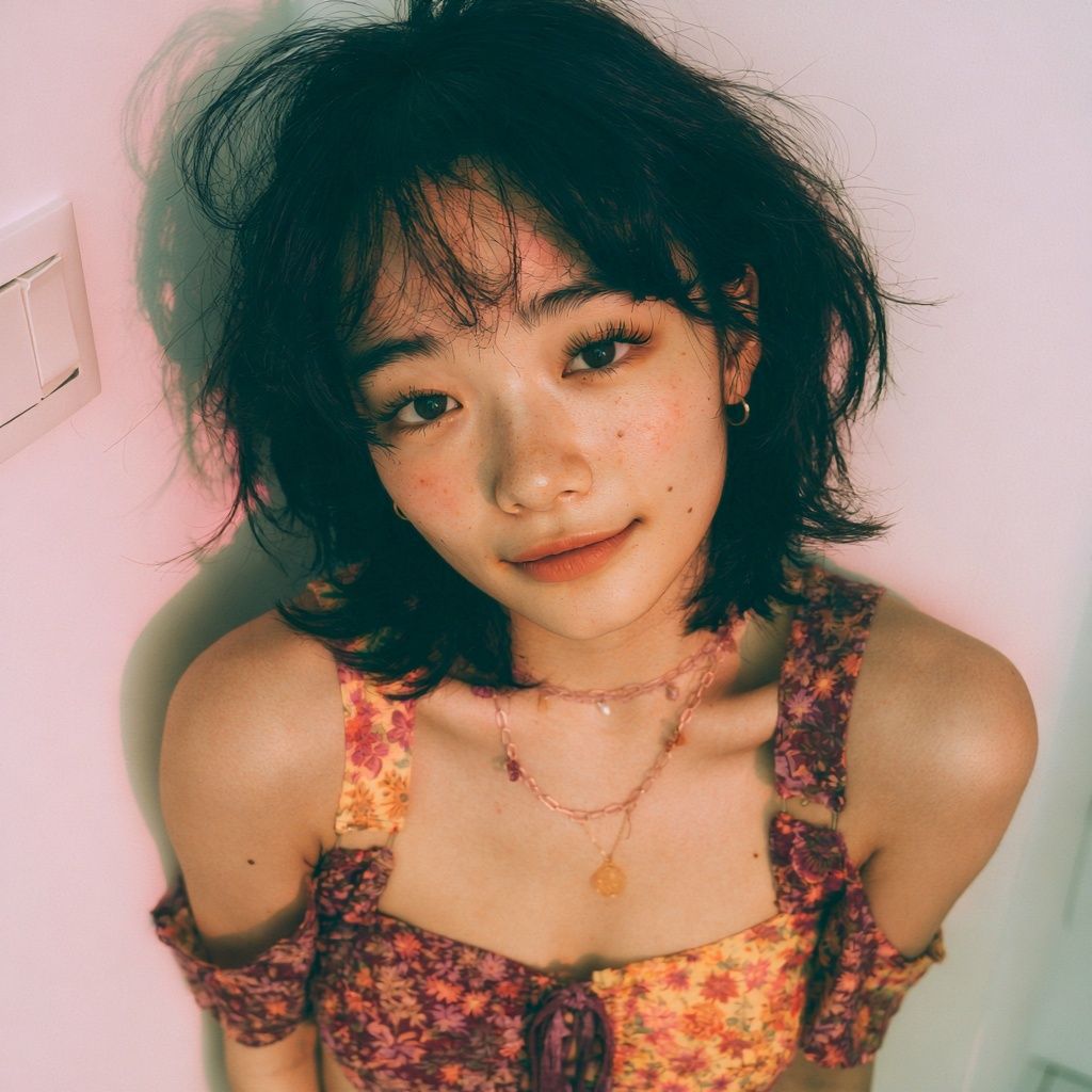 Front view of Korean female influencer in her 20s wearing summer clothes
