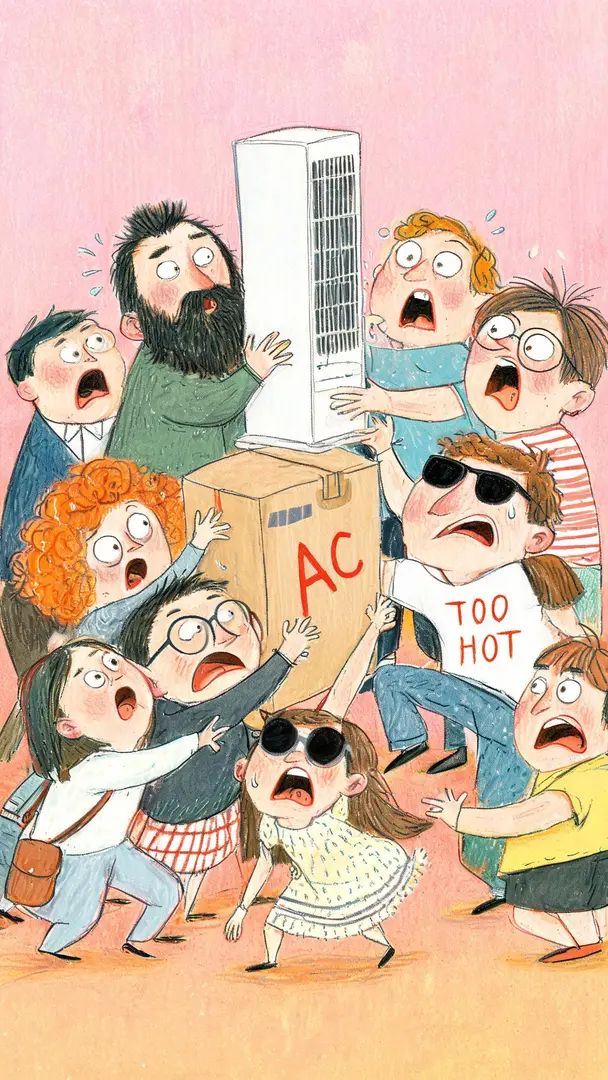 Depicting exaggerated humorous daily life scenes with colored pencils