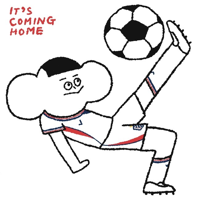Um cartoon dinâmico de um jogador de futebol em ação