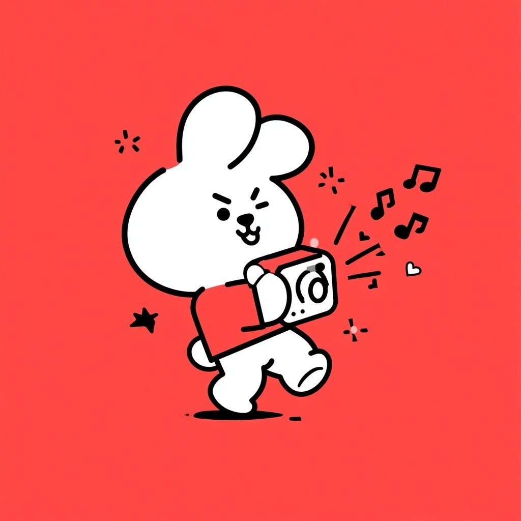 COOKY from BT21 is dancing with a portable speaker