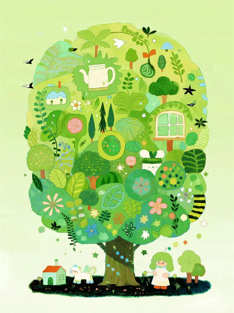 Complex style illustrations with green environmental themes