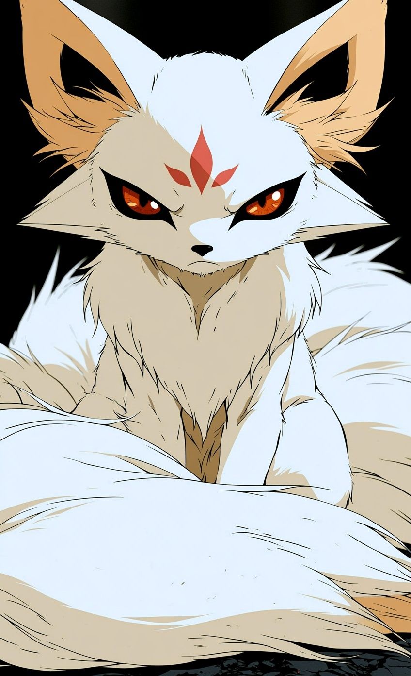 cute unique white baby fox spirit cartoon anime design