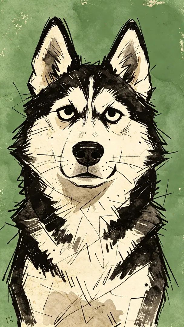 Graffiti style exaggerated goofy husky hand-drawn illustration