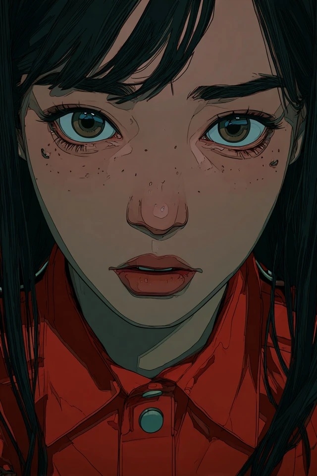 充满心理惊悚氛围的粗犷动漫风插画