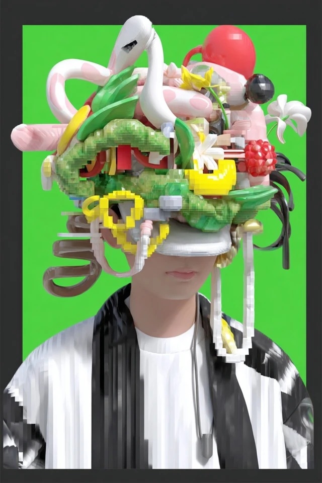 Collage numérique vibrant maximaliste adapté à la mode, aux couvertures d'albums, au branding technologique et à l'art contemporain
