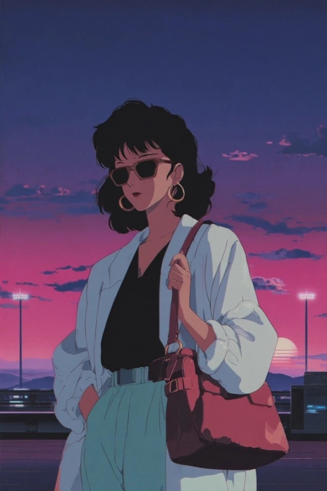 Charakterillustration im Retro-Anime-Stil der 1980er Jahre