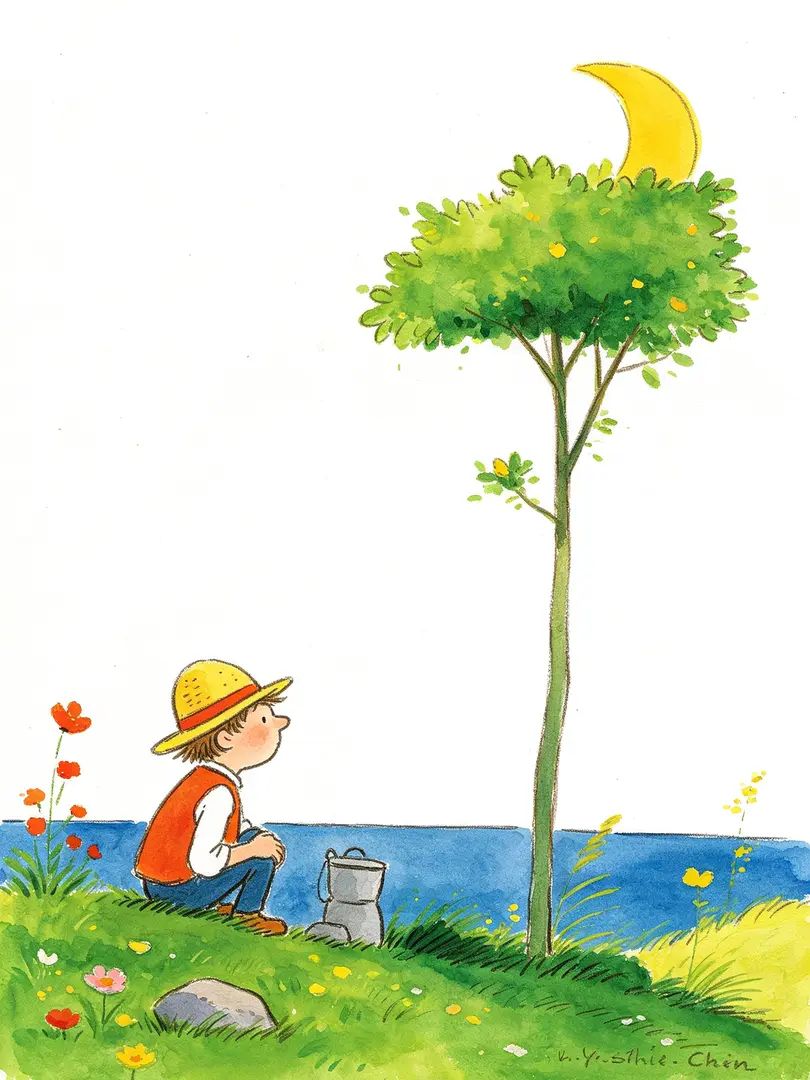 Fresh watercolor storybook style depicting slow life healing scenes