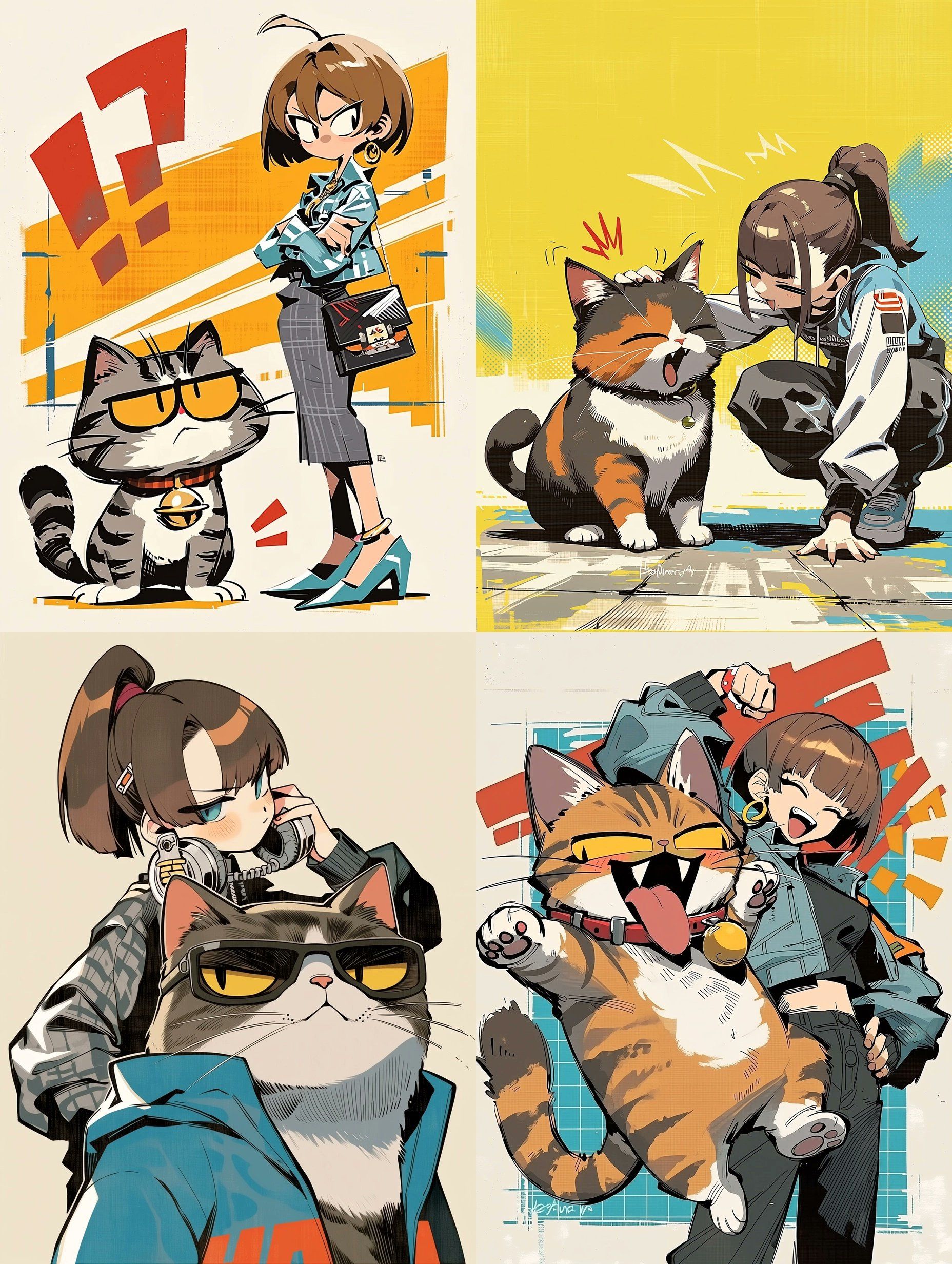 Filles et chats dans un style de graffiti urbain