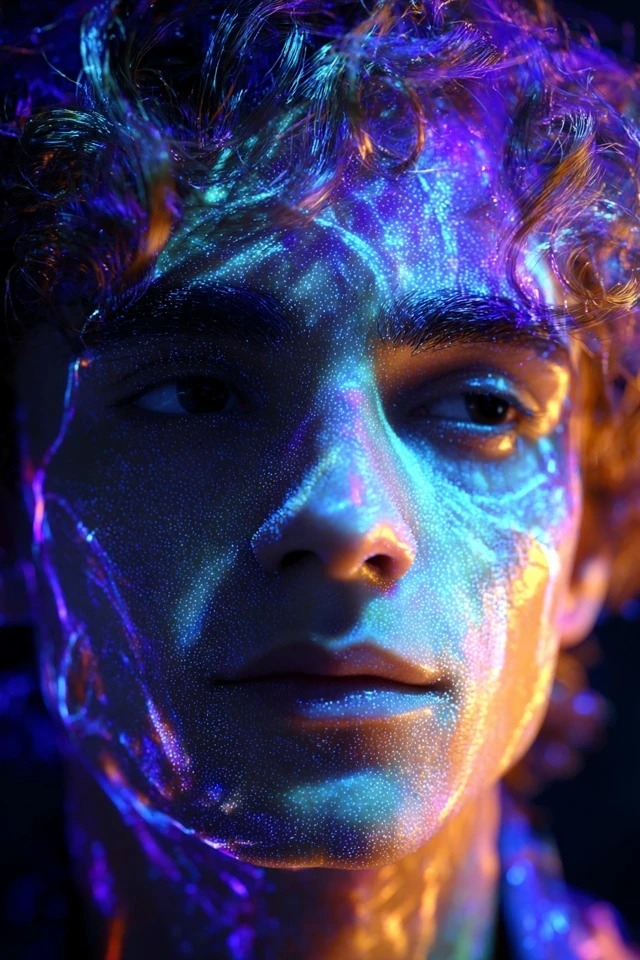 Esthétique cyberpunk bioluminescente avec des textures semblables à la peau brillante