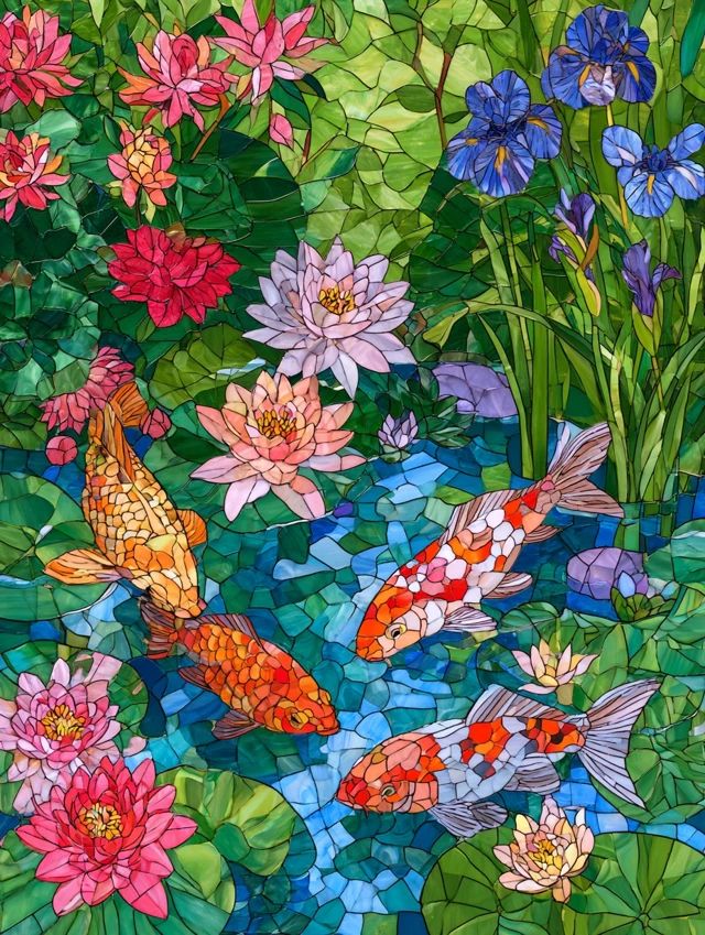 fish pond stained glass background
