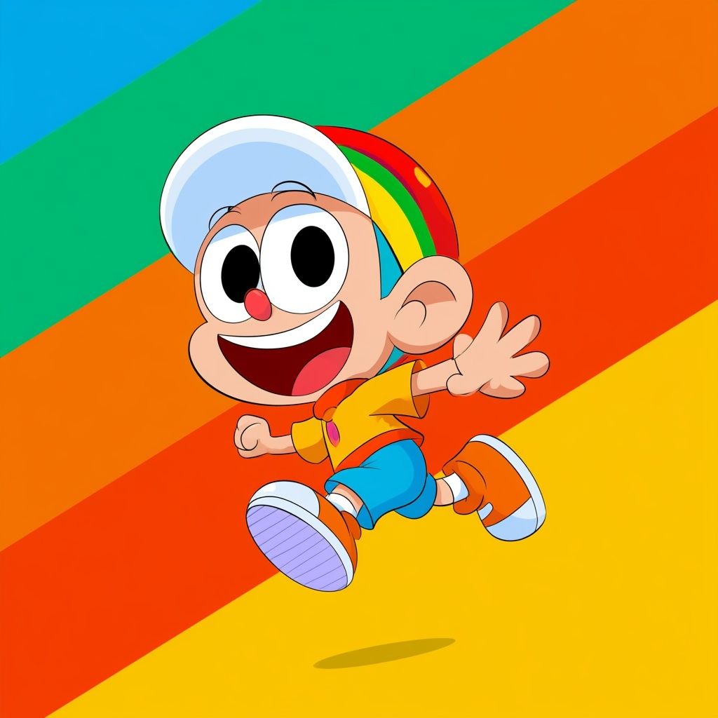 Cute cartoon character Damdoum jumping happily