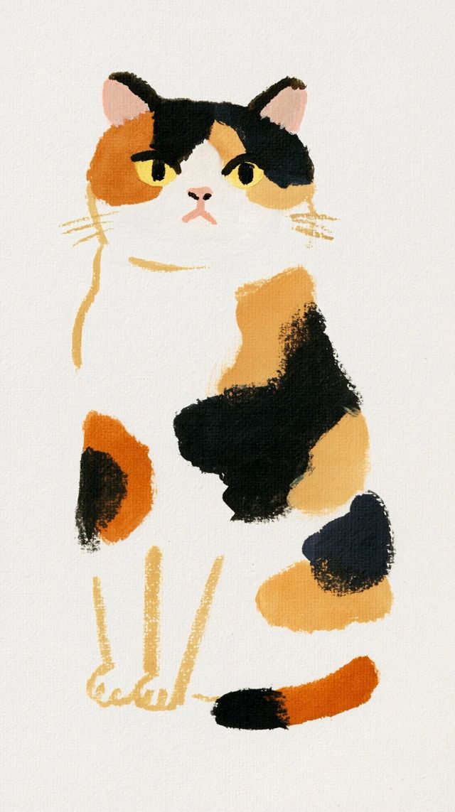 Eine Calico Katze sitzt vor einem weißen Hintergrund