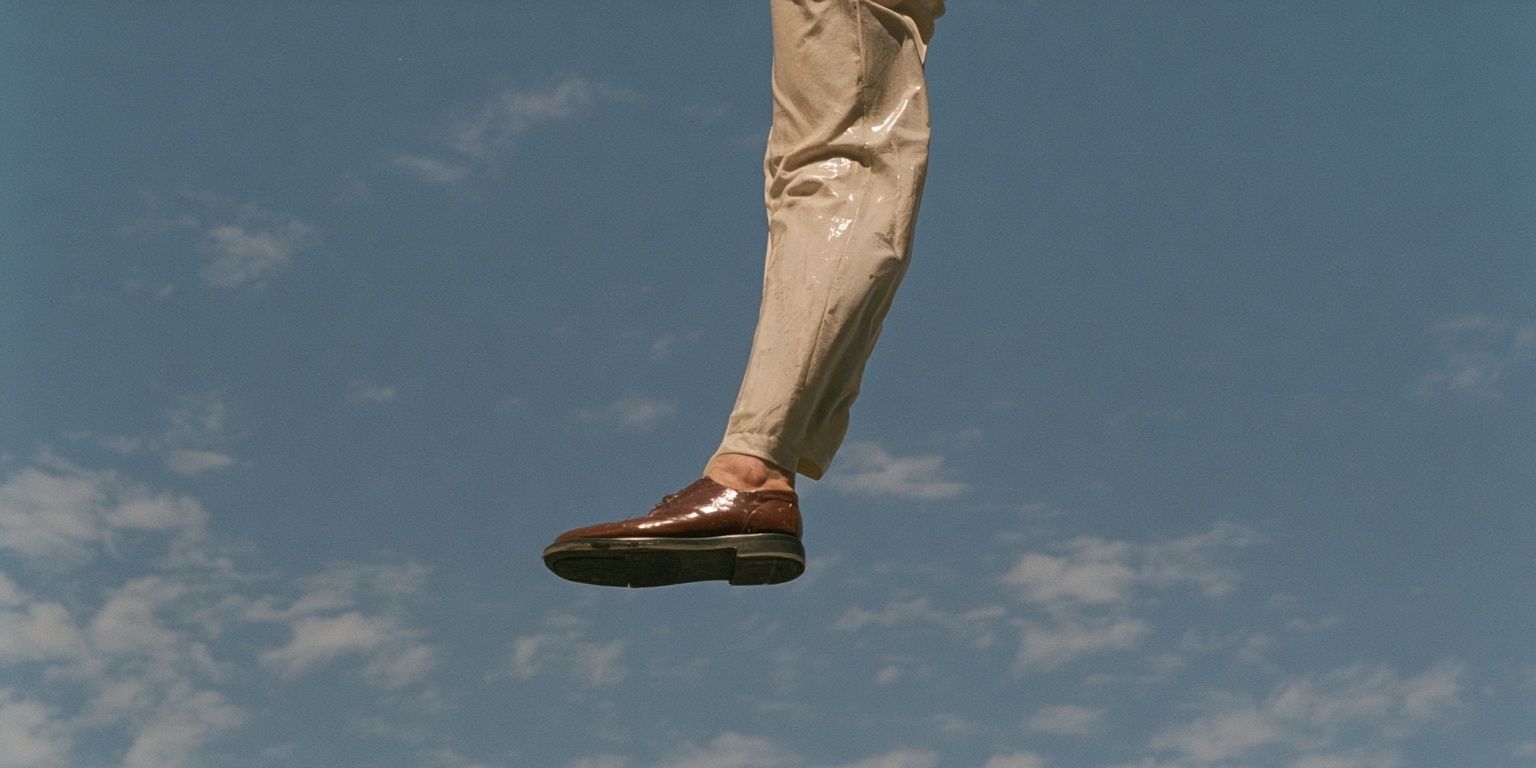 A leg flying against a dark blue sky