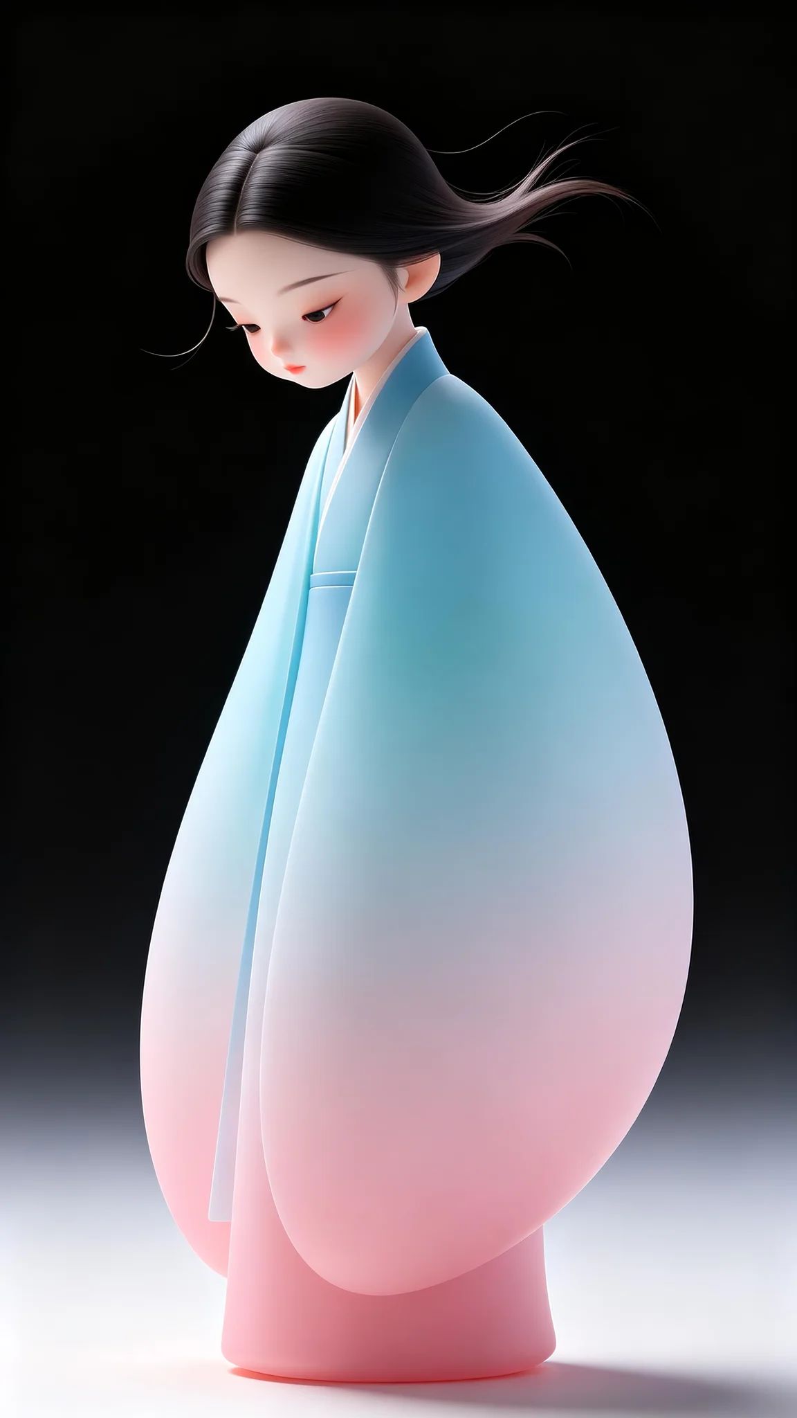 超現実的なスタイルの可愛いキャラクターがグラデーションのローブを着ています