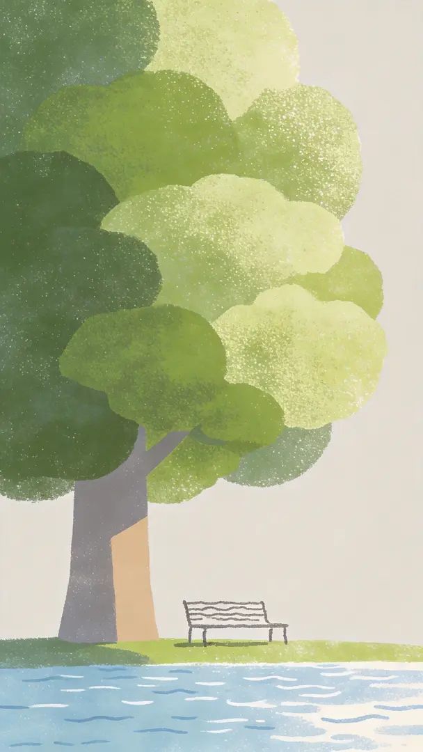 Un grand arbre crée une atmosphère de rêve tranquille sur un fond beige chaleureux