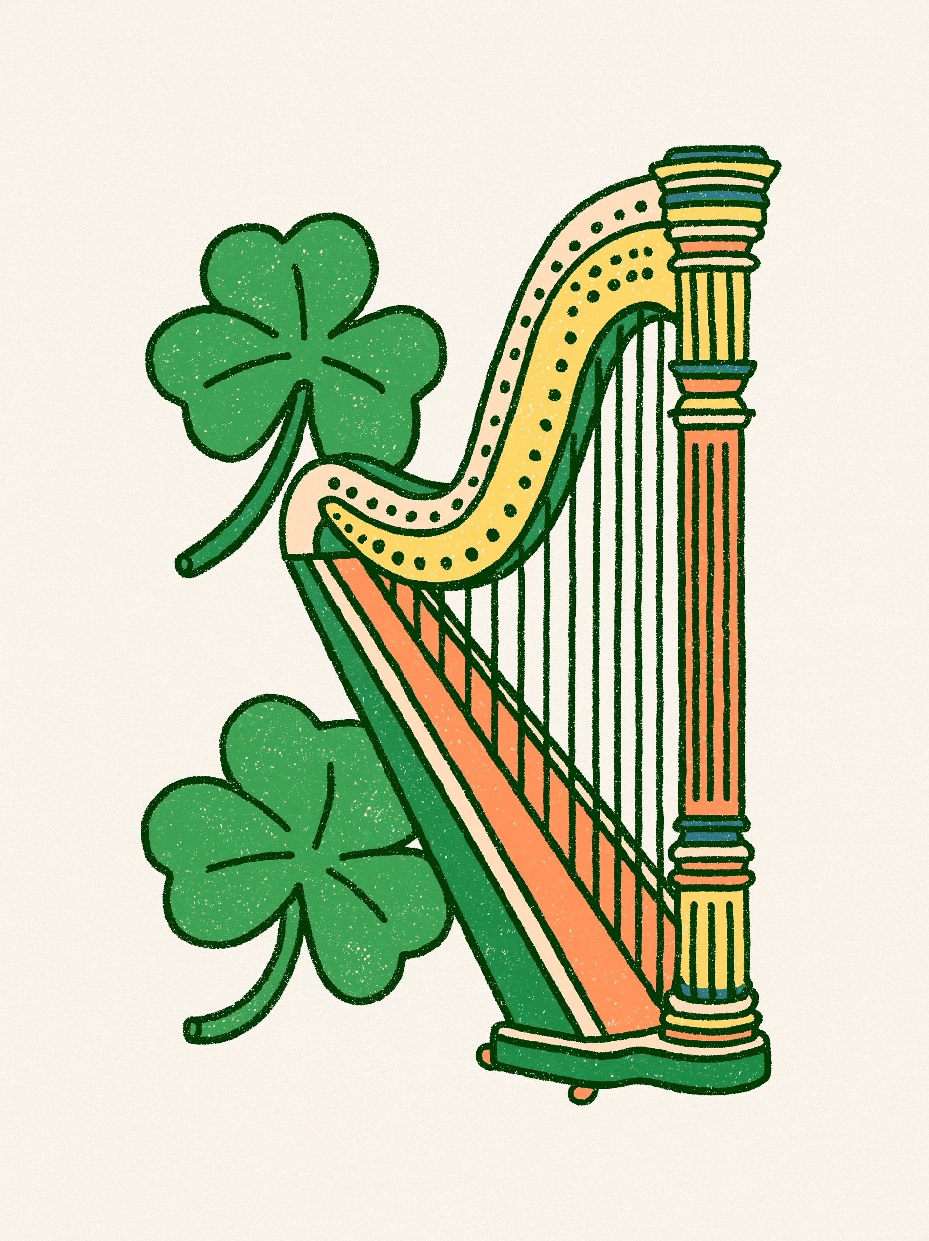 Created a simple illustration of a harp and a four leaf clover