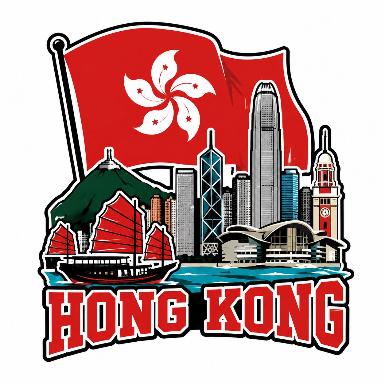 香港元素的T恤印刷设计