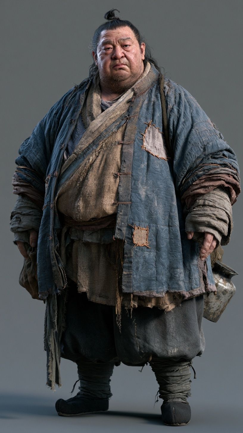 A Chinese male frog spirit wearing an old cotton coat