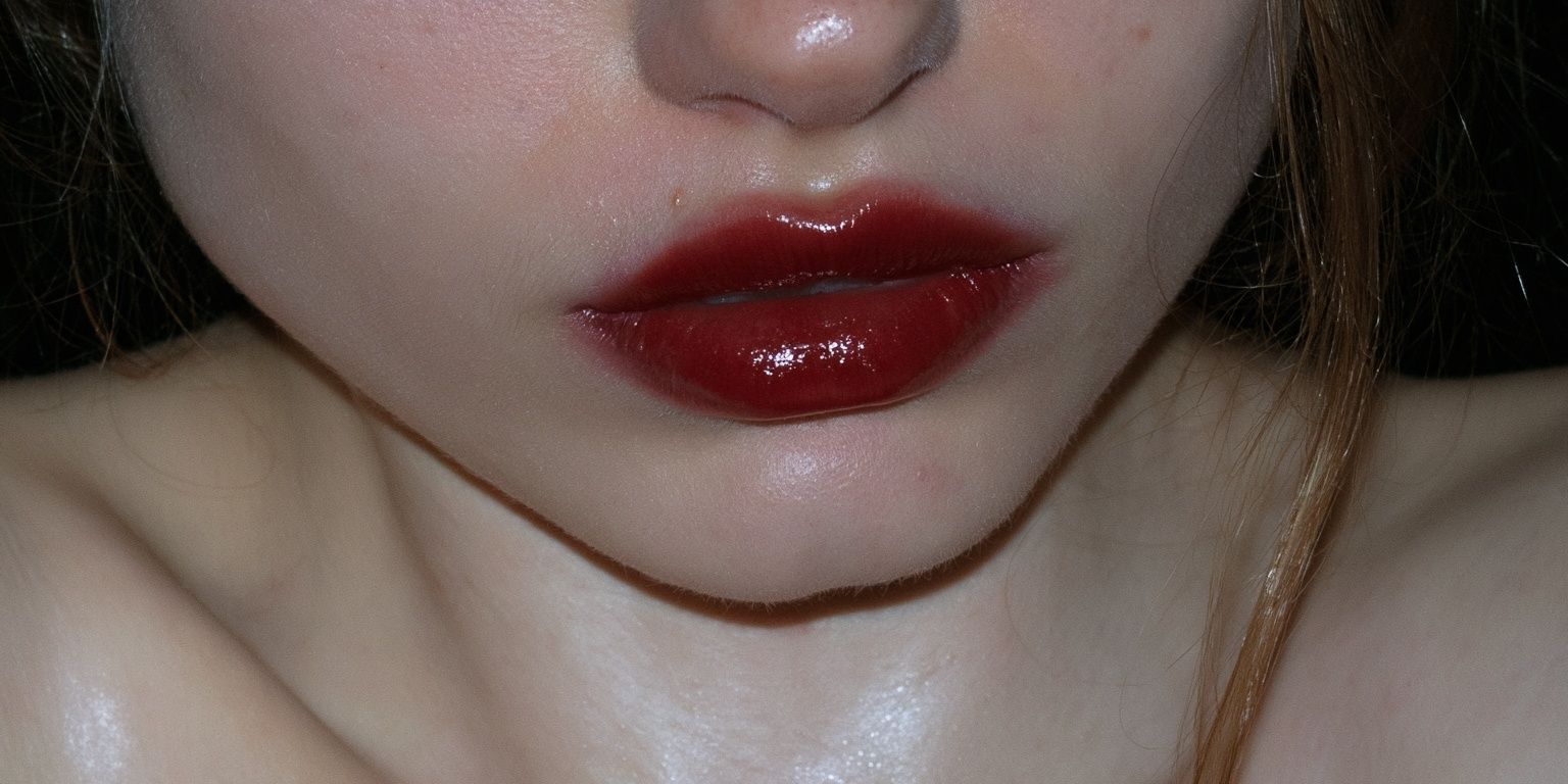 Close-up of a beautiful woman's red lips in Tarantino style